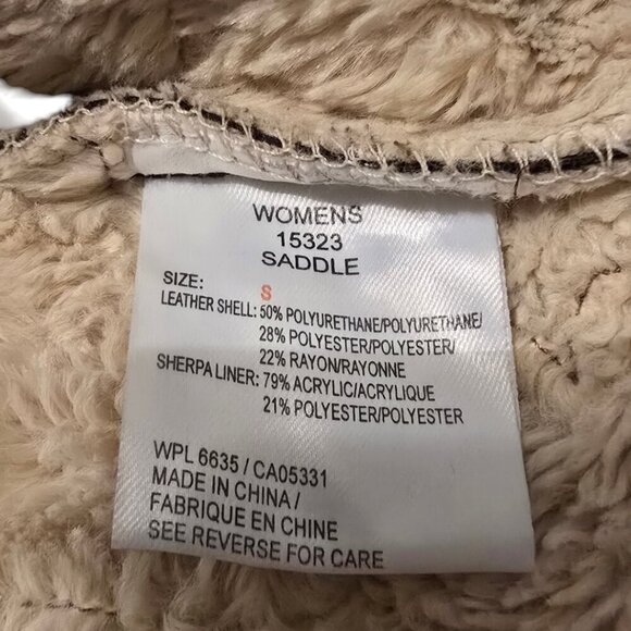 Woolrich Faux Leather Leaf Print Distressed Sherpa Lined Vest Sz S - Picture 7 of 8